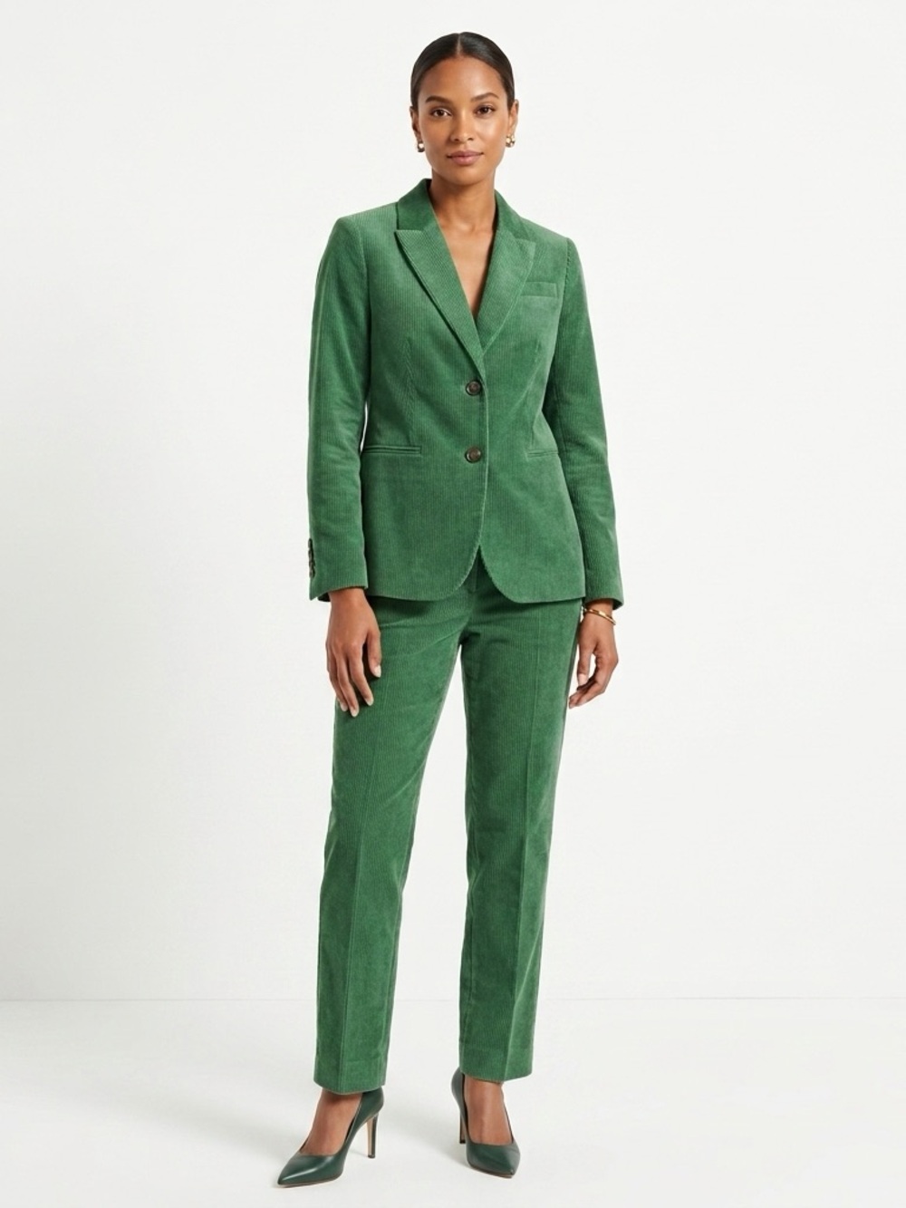 Boden Green Corduroy Suit Set Size 10R Blazer 8R Pants Dark Academia Office Wear